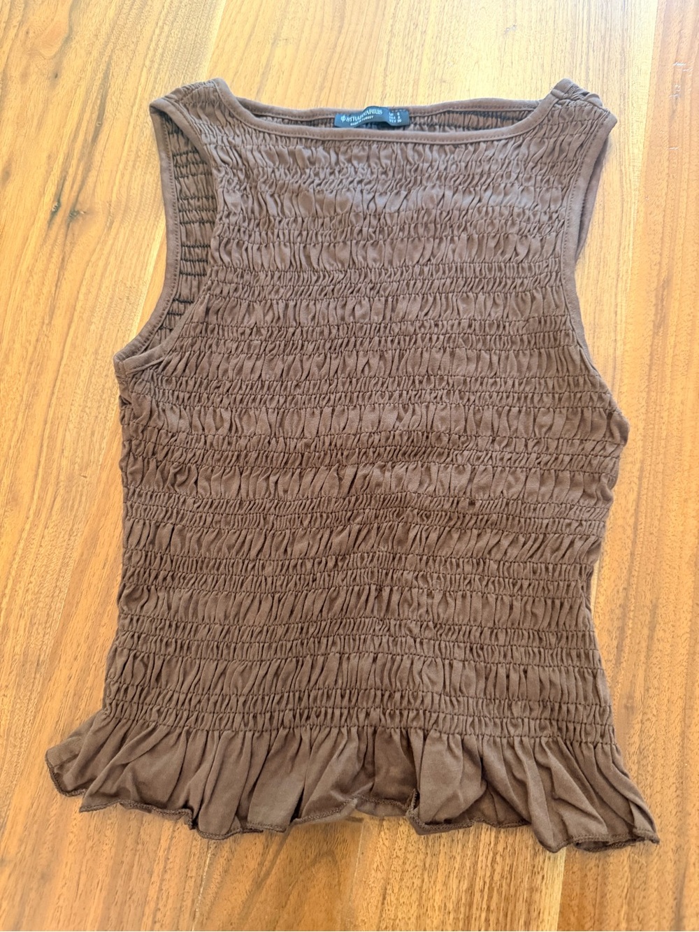 stradivarius Brown Smocked Ruffle-Hem Tank Top